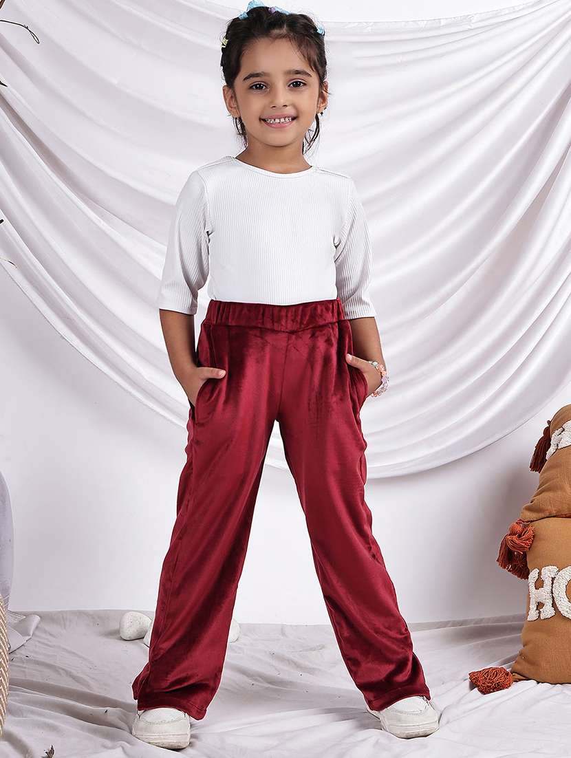 girls solid mid rise straight trouser - 22331437 -  Standard Image - 4