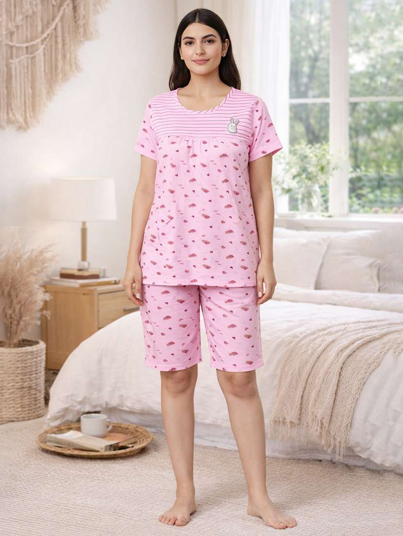 women printed nightwear shorts set