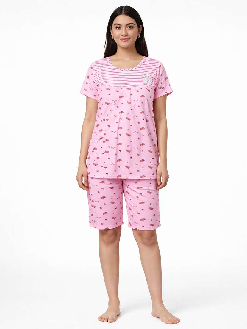 women printed nightwear shorts set - 22331444 -  Standard Image - 1