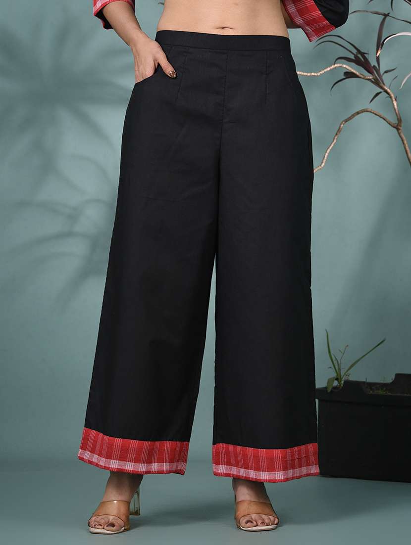 women checkered three quarter sleeve kurta palazzo set - 22331449 -  Standard Image - 4