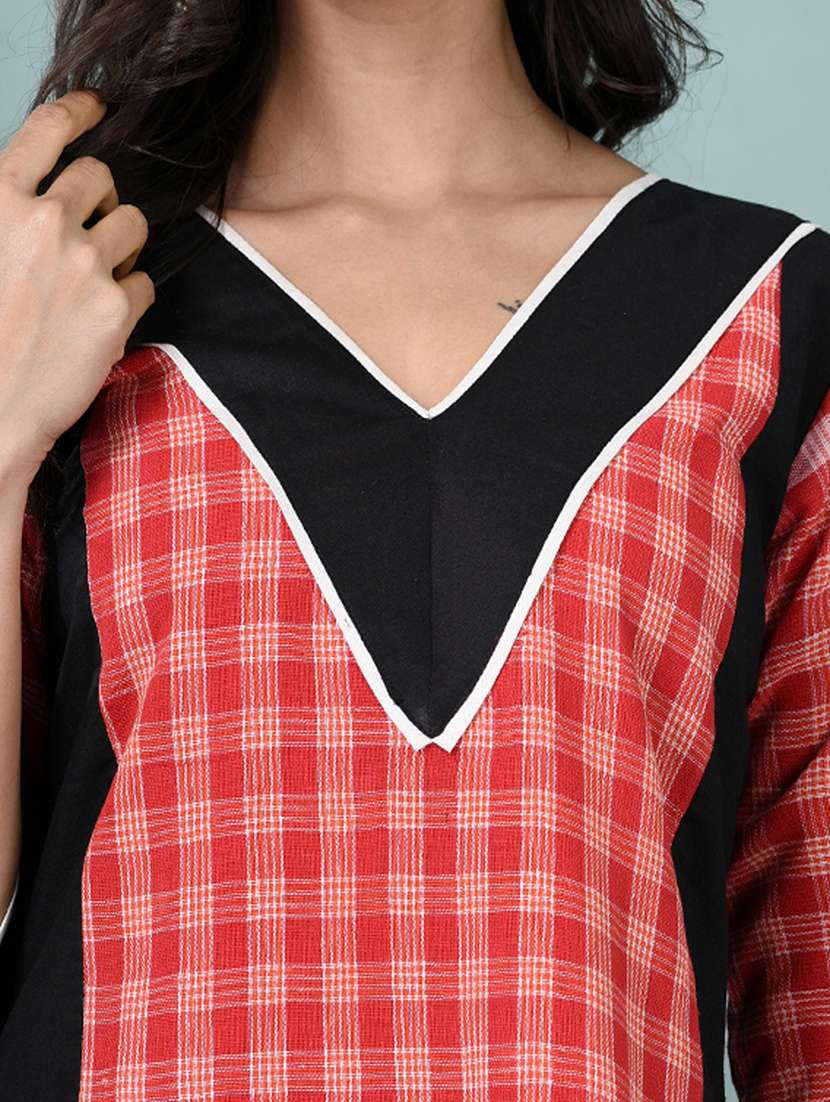 women checkered three quarter sleeve kurta palazzo set - 22331449 -  Standard Image - 6