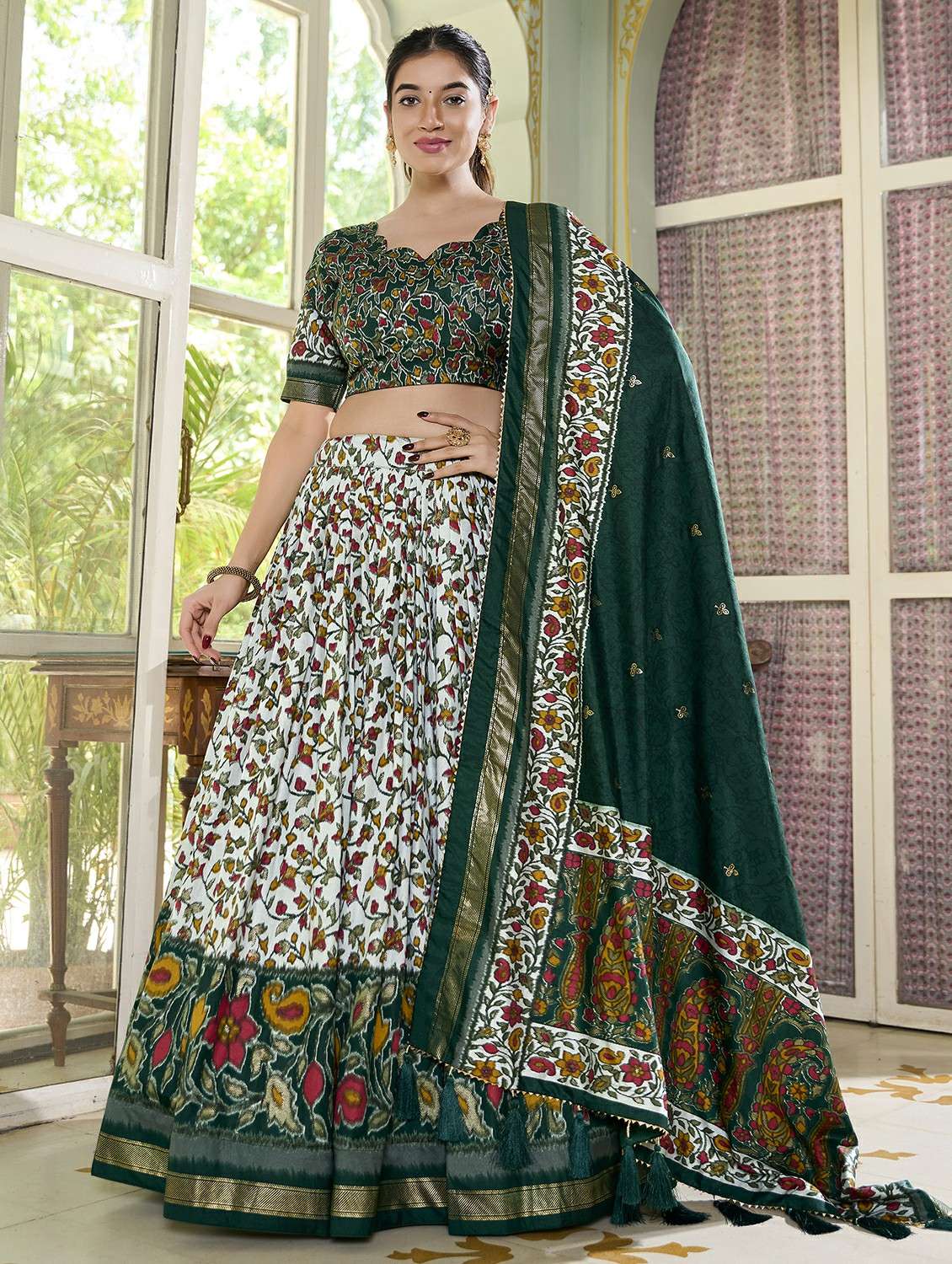 women printed semi-stitched flared lehenga - 22331471 -  Standard Image - 1