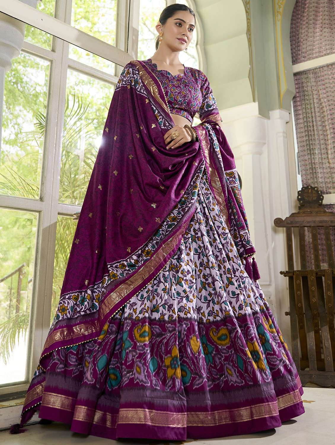 women printed semi-stitched flared lehenga - 22331473 -  Standard Image - 1
