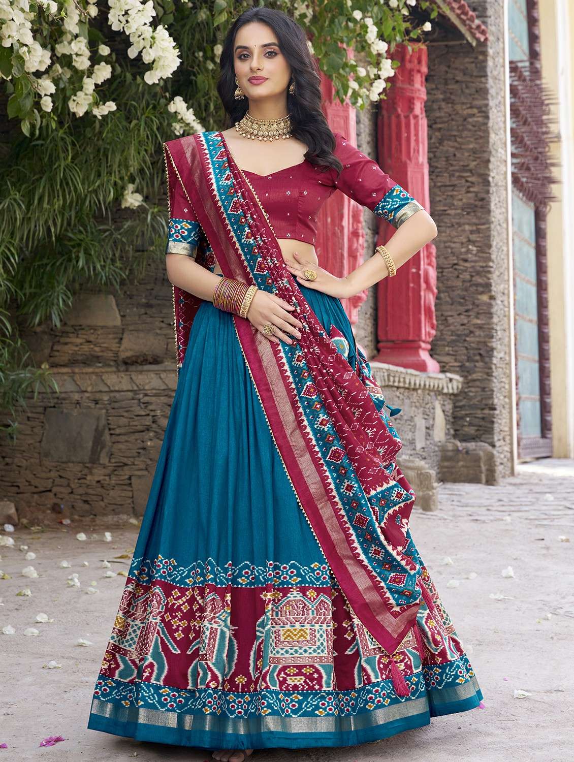 women printed semi-stitched flared lehenga - 22331487 -  Standard Image - 1