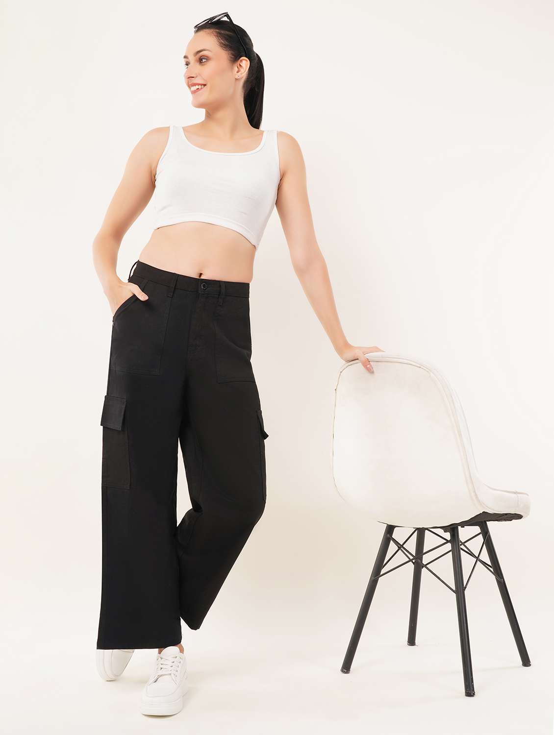 women solid mid rise cargo - 22331542 -  Standard Image - 4