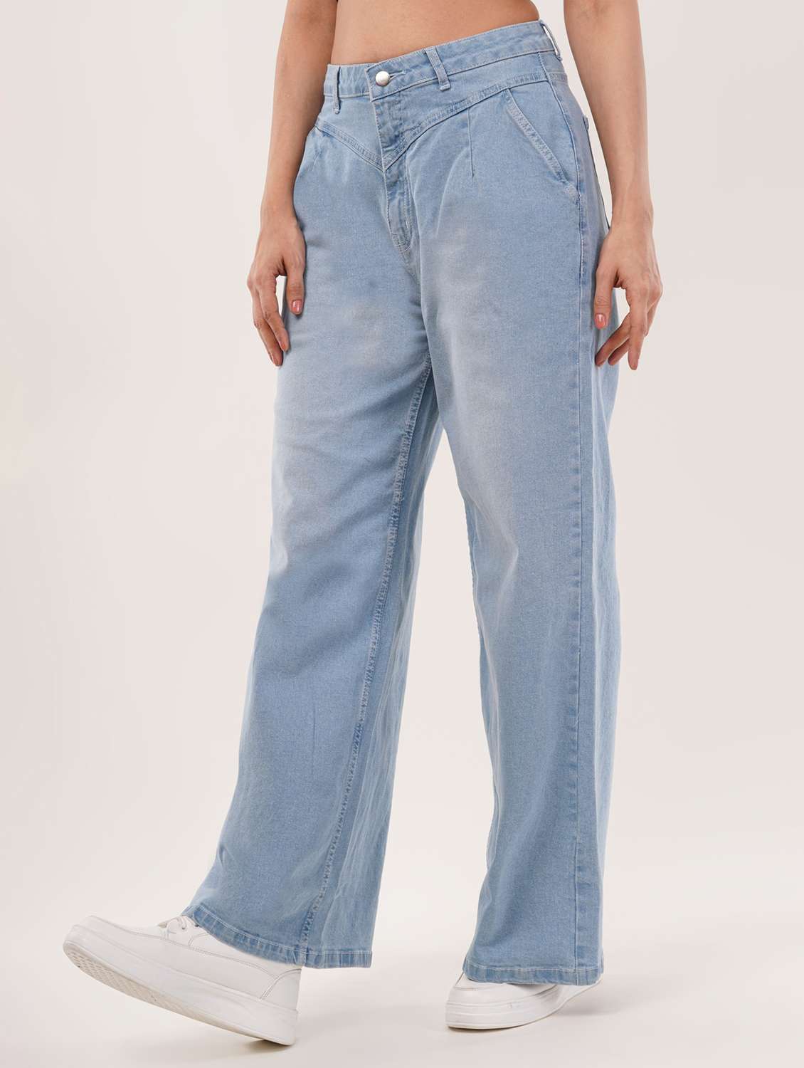 women solid high rise wide leg jean