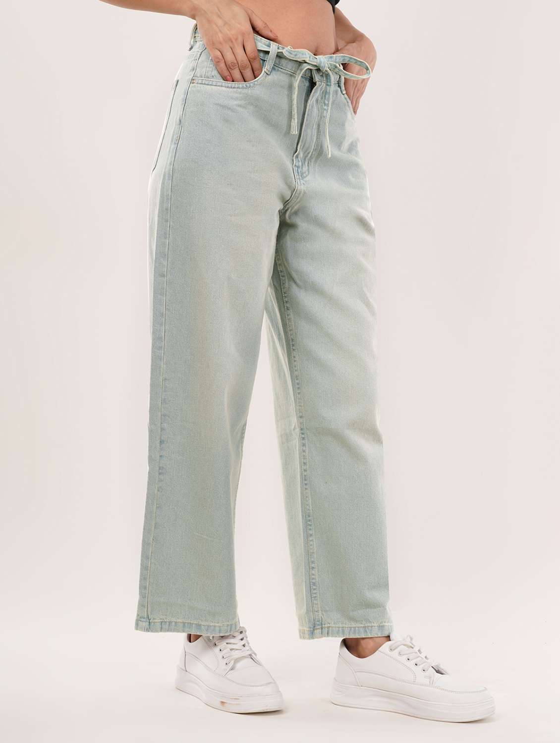 women solid high rise staright jean - 22331549 -  Standard Image - 1