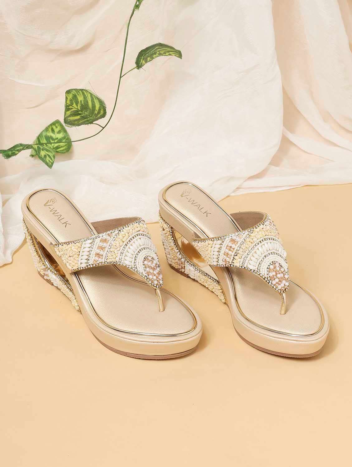 women embellished slip on wedges