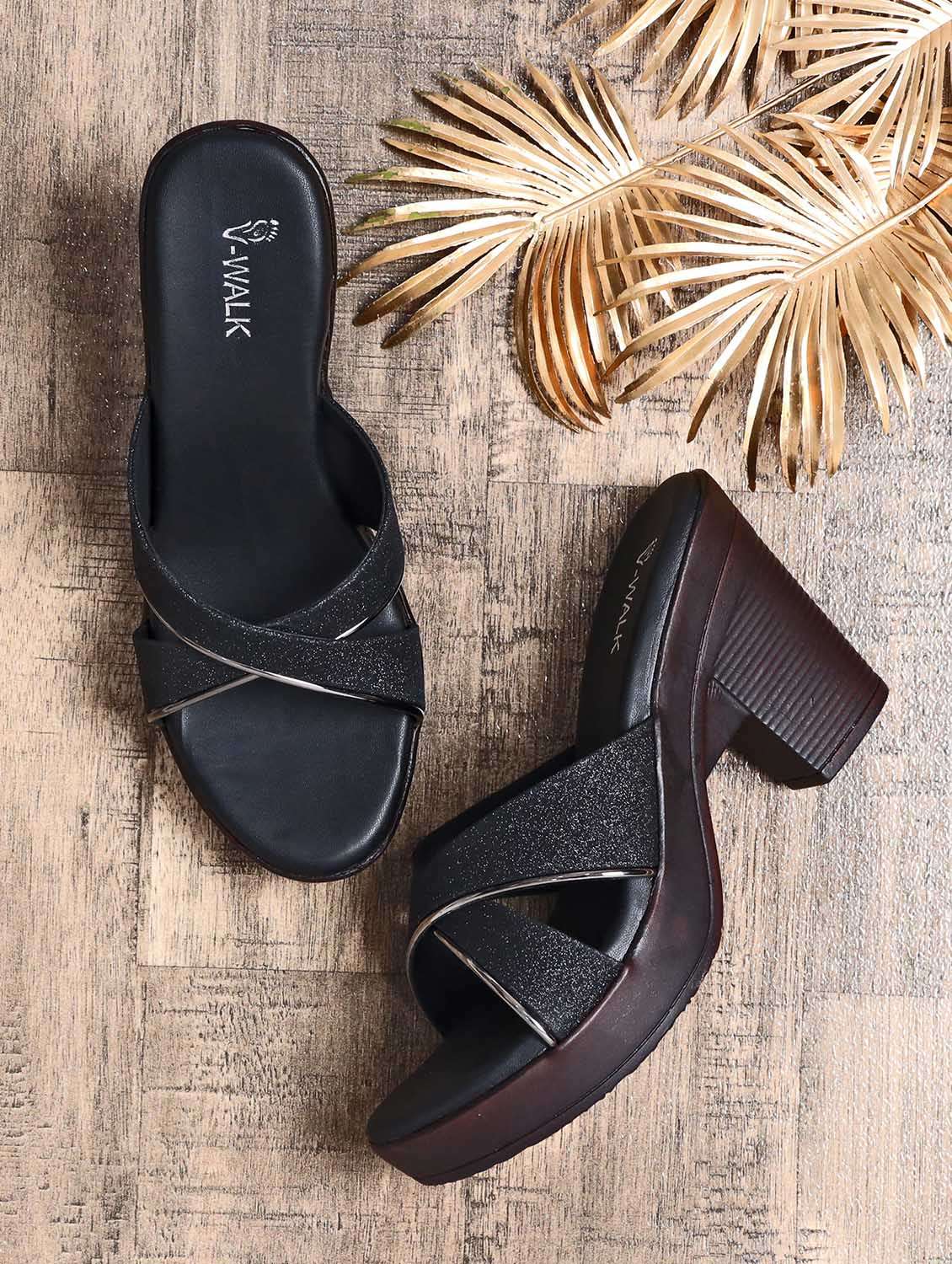women solid slip on block heel sandal