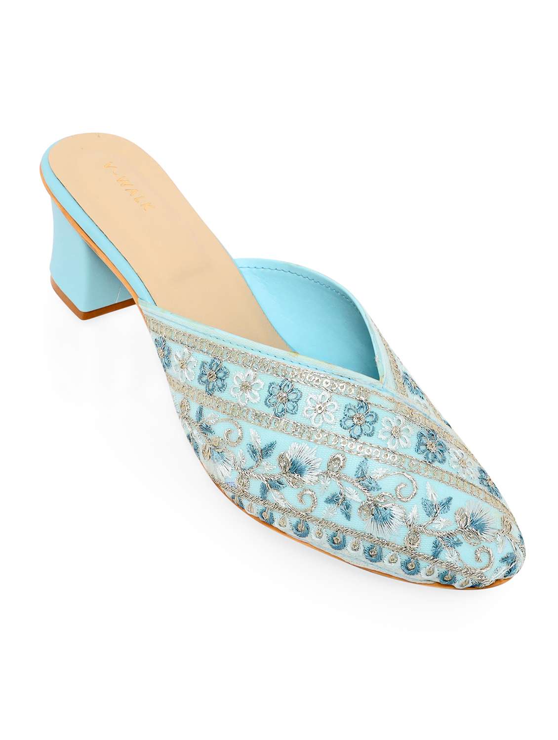 women embroidered slip on block heel mules - 22331732 -  Standard Image - 1