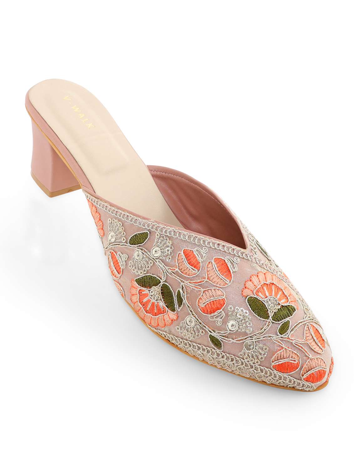 women embroidered slip on block heel mules - 22331737 -  Standard Image - 1