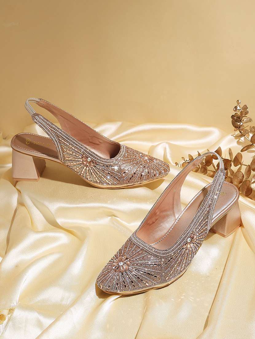 women embellished back strap block heel 