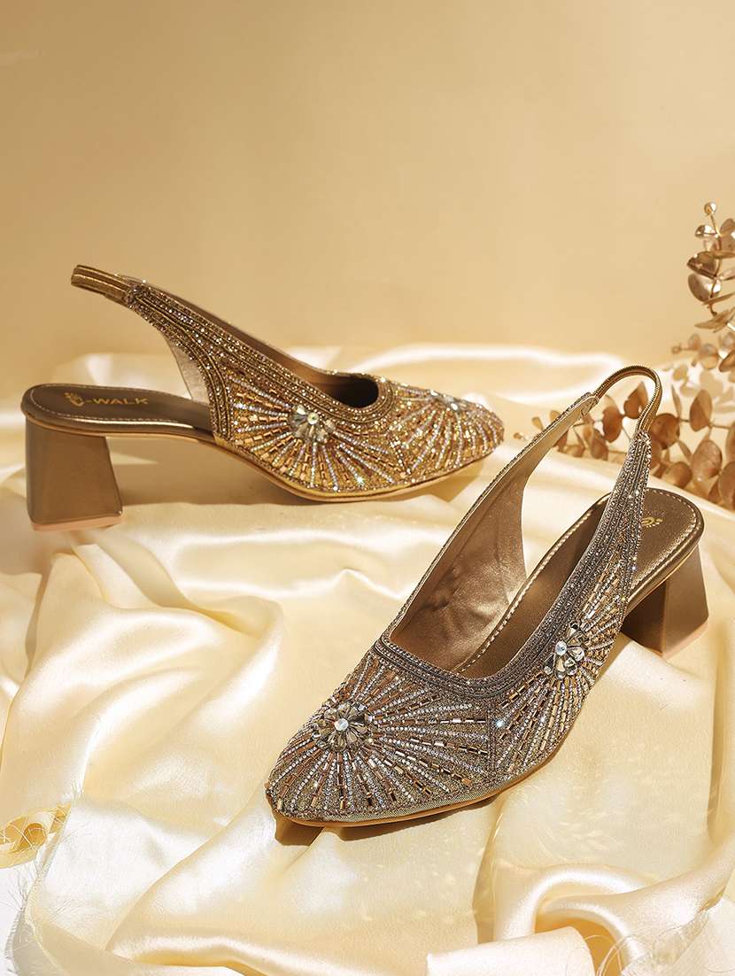 women embellished back strap block heel 