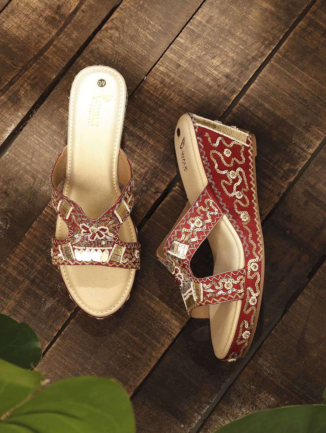 women embellished slip on wedges