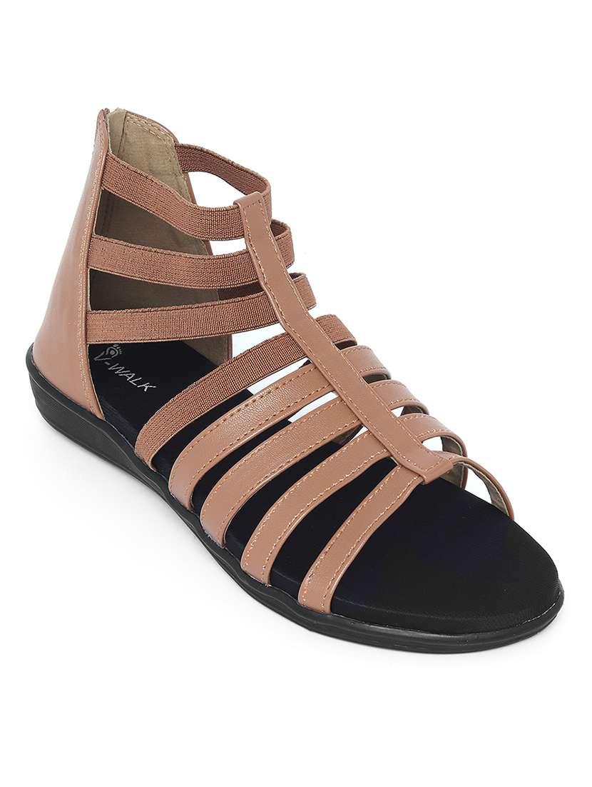 women solid zip clouser flat gladiator - 22331754 -  Standard Image - 1