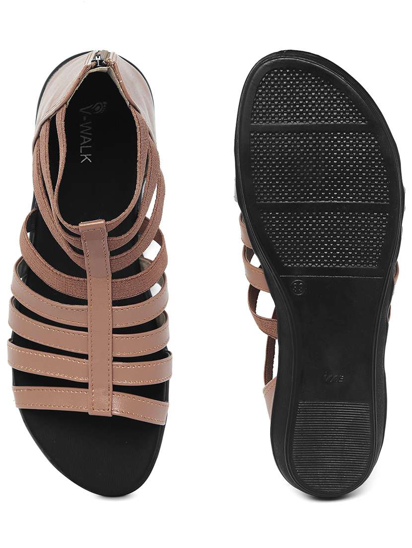 women solid zip clouser flat gladiator - 22331754 -  Standard Image - 4