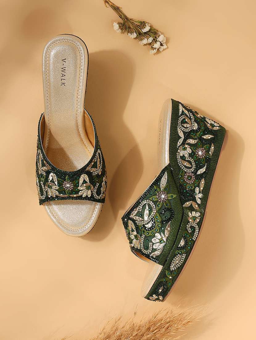 women embellished slip on wedges