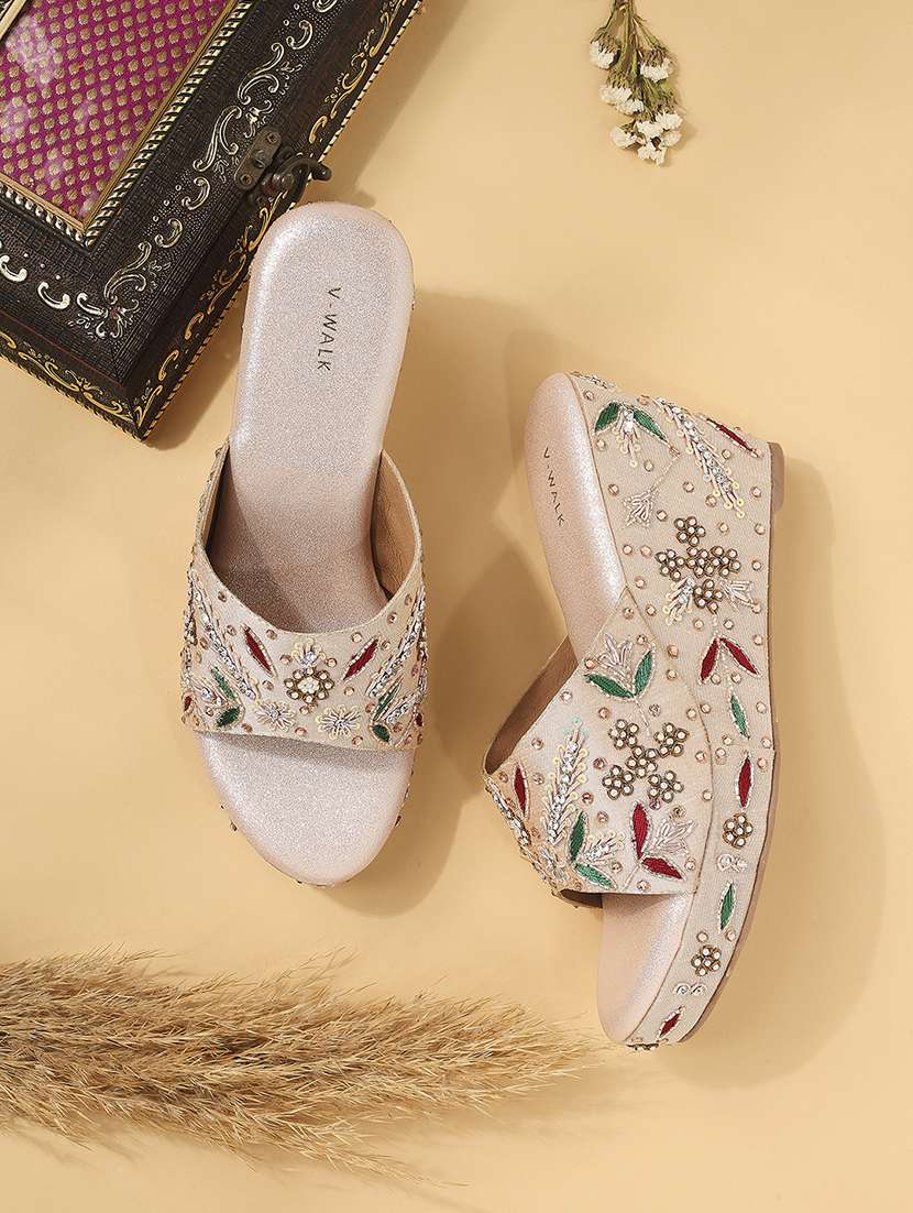 women embellished slip on wedges