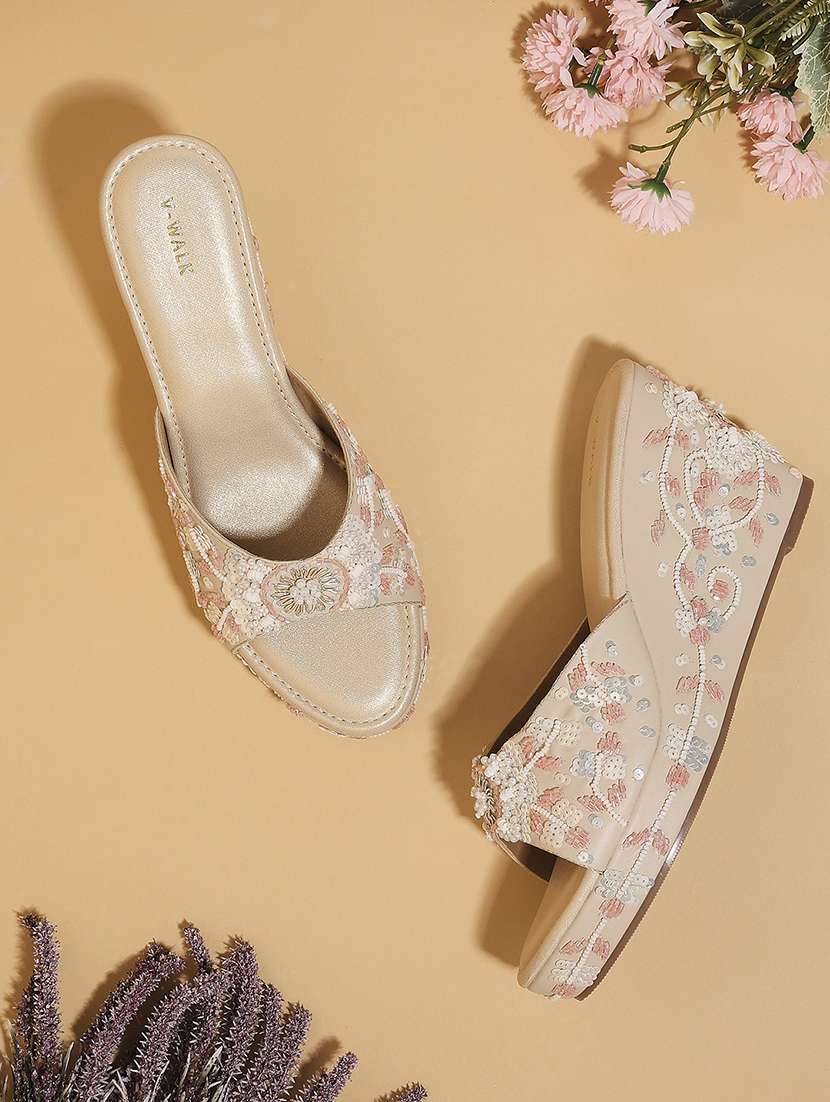 women embellished slip on wedges