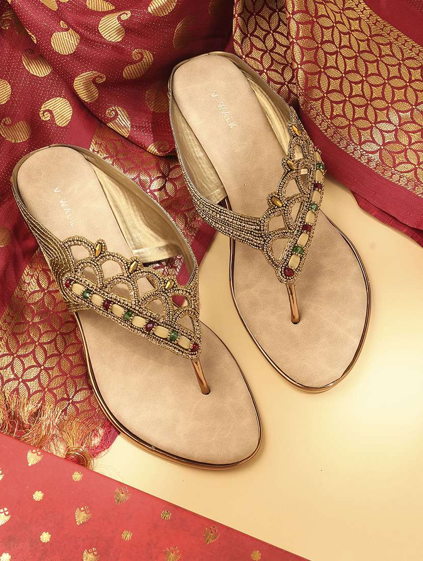 women embellished slip on flat sandal