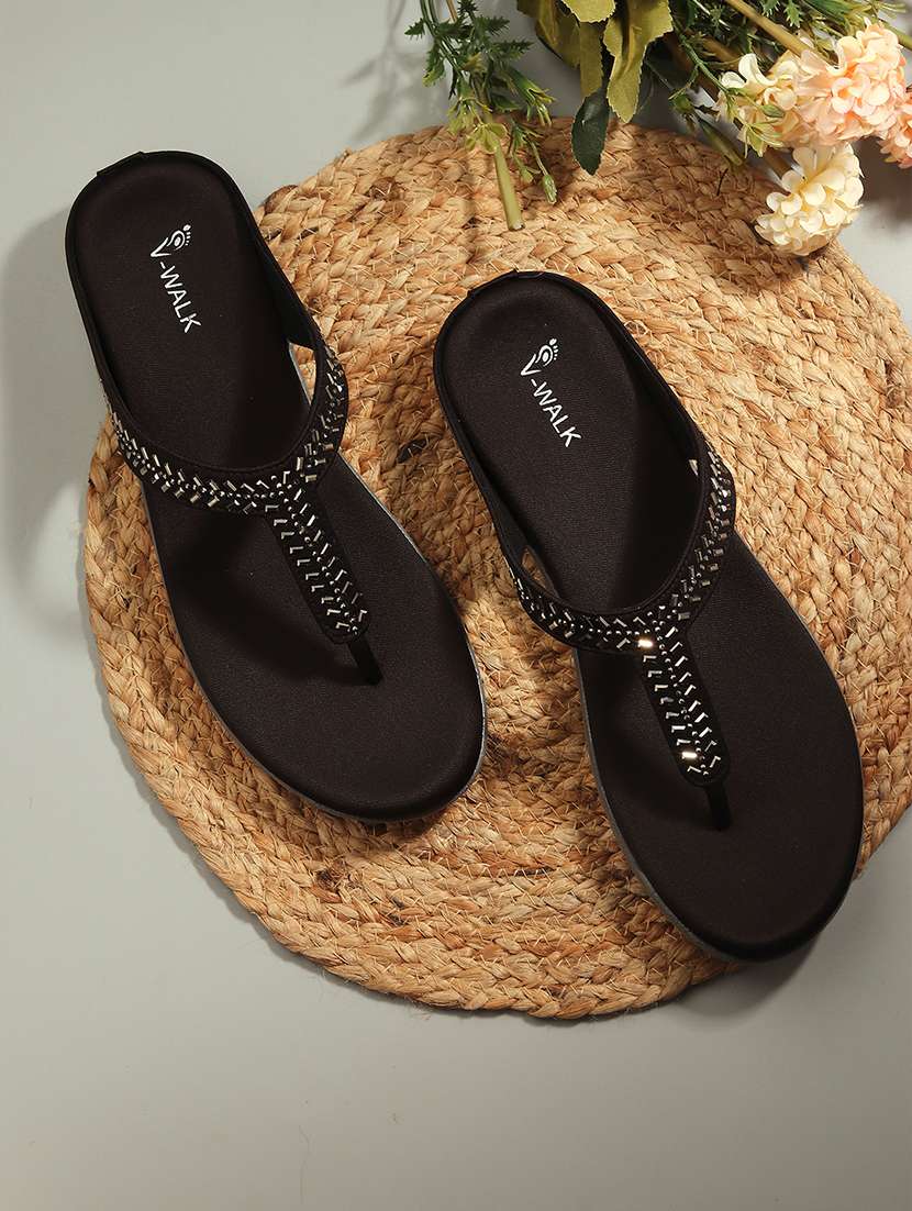 women embellished slip on flat sandal