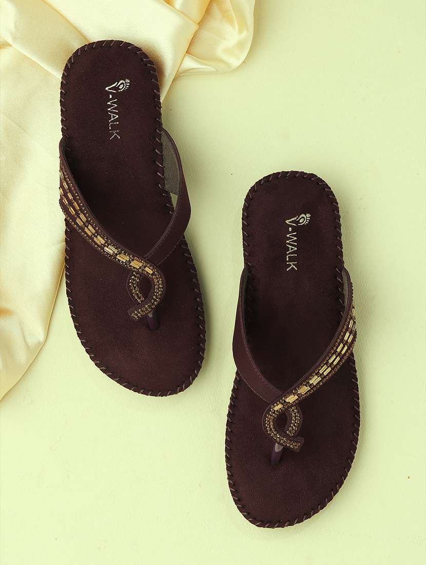 women embellished slip on flat sandal