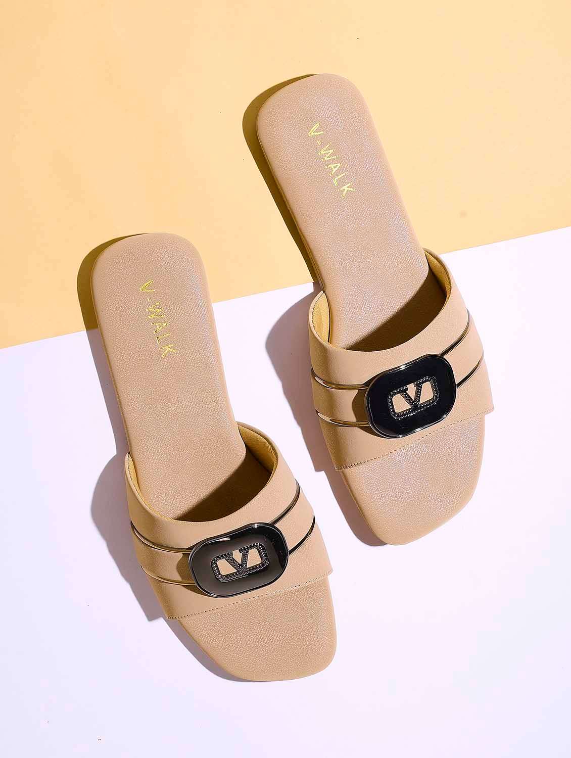 women solid slip on flat sandal