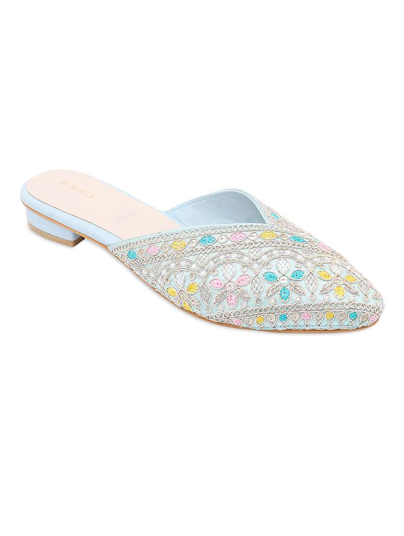 women embroidered slip on flat mules - 22331943 -  Standard Image - 1