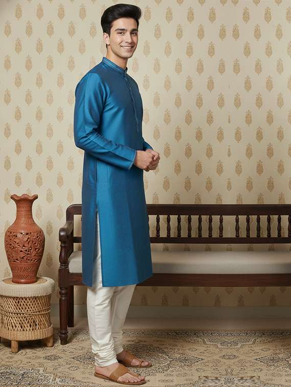 men self design mandarin neck ethnic wear set - 22331982 -  Standard Image - 1