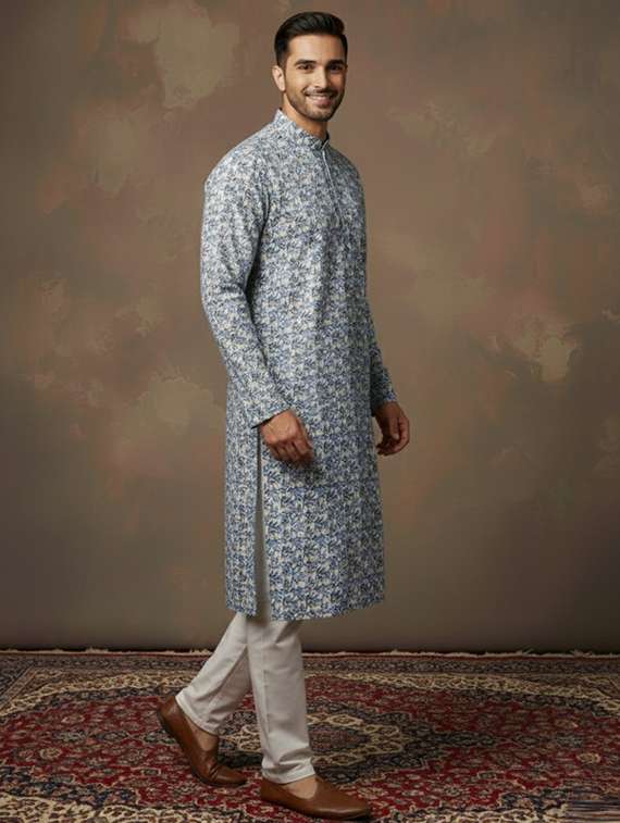 men self design mandarin neck ethnic wear set - 22331987 -  Standard Image - 1