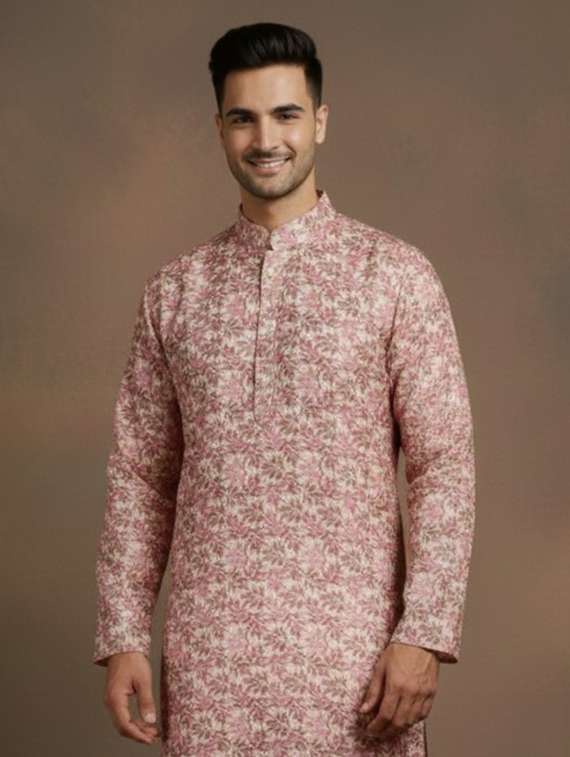 men self design mandarin neck ethnic wear set - 22331988 -  Standard Image - 4