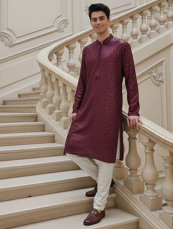 men solid with work mandarin neck ethnic wear set - 22331993 -  Standard Image - 1