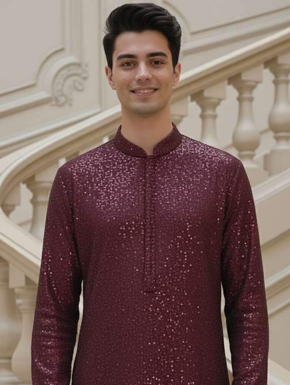 men solid with work mandarin neck ethnic wear set - 22331993 -  Standard Image - 4