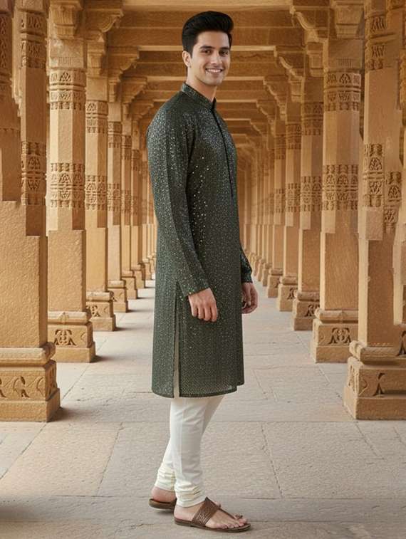 men solid with work mandarin neck ethnic wear set - 22331994 -  Standard Image - 1