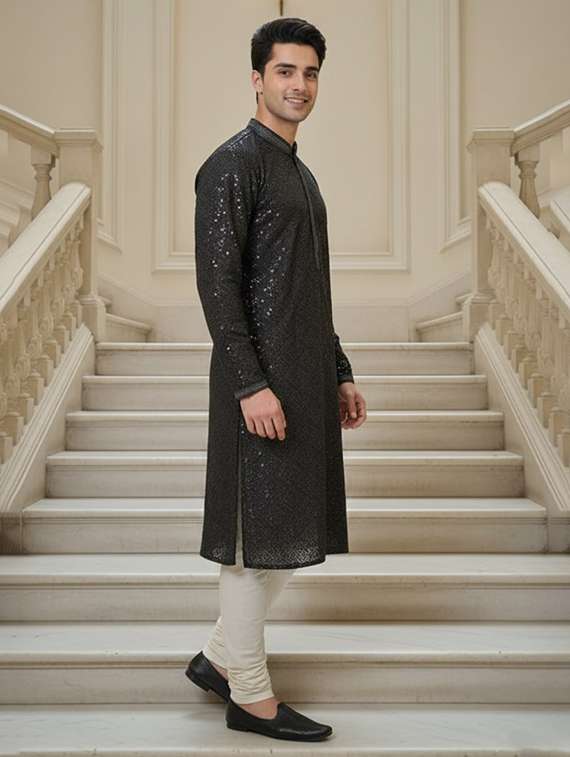 men solid with work mandarin neck ethnic wear set - 22332001 -  Standard Image - 1