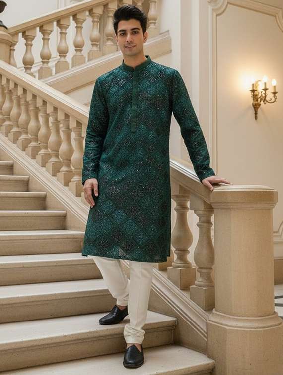 men solid with work mandarin neck ethnic wear set