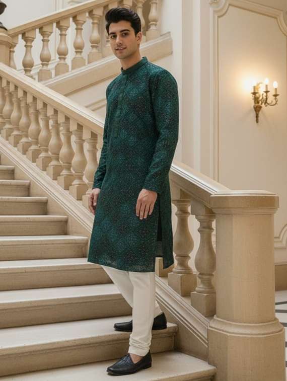 men solid with work mandarin neck ethnic wear set - 22332003 -  Standard Image - 1