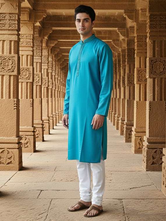 men self design mandarin neck ethnic wear set - 22332006 -  Standard Image - 1