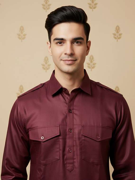 men solid long sleeve pathani ethnic wear set - 22332024 -  Standard Image - 4