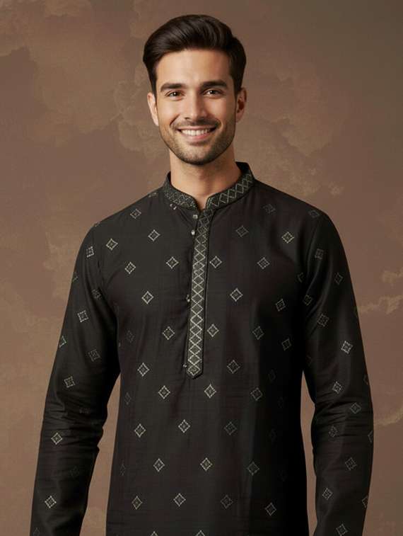 men solid with work mandarin neck ethnic wear set - 22332028 -  Standard Image - 4