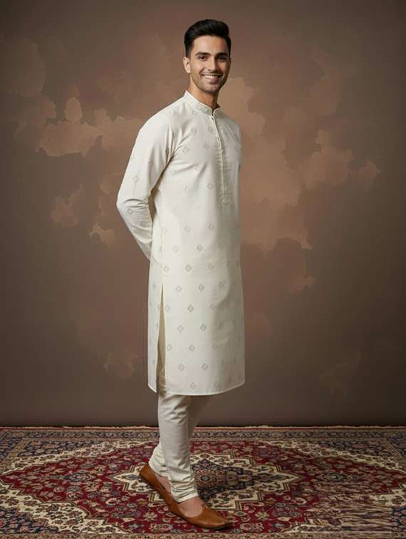 men solid with work mandarin neck ethnic wear set - 22332030 -  Standard Image - 1