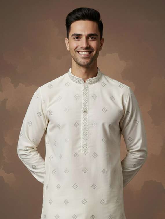men solid with work mandarin neck ethnic wear set - 22332030 -  Standard Image - 4