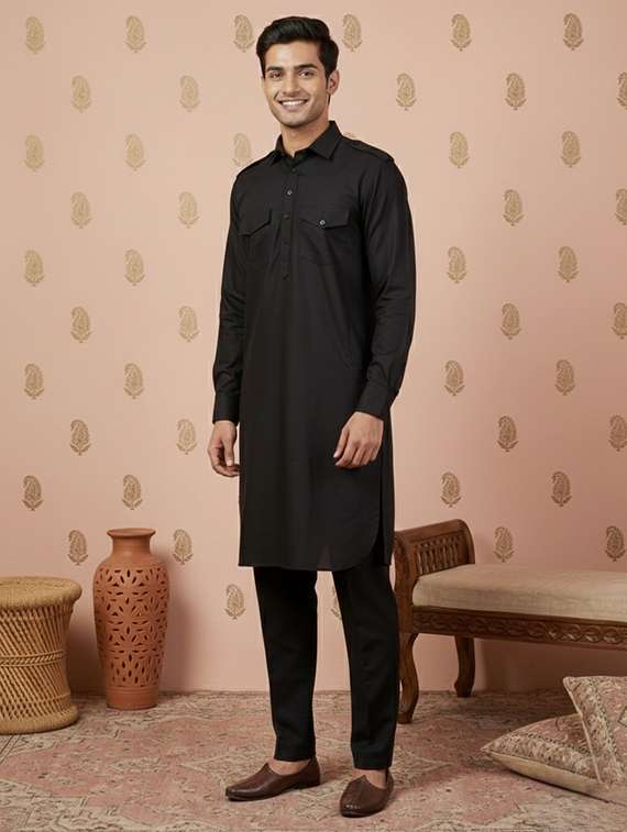 men solid long sleeve pathani ethnic wear set - 22332032 -  Standard Image - 1