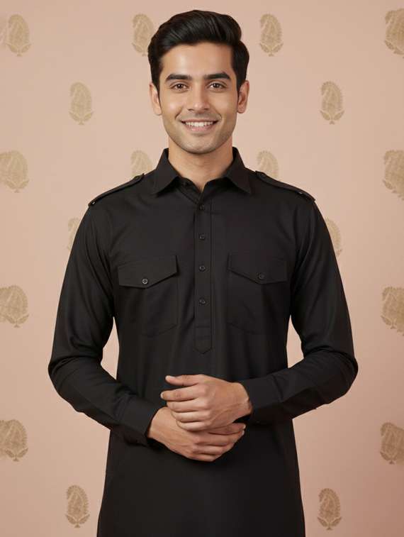 men solid long sleeve pathani ethnic wear set - 22332032 -  Standard Image - 4
