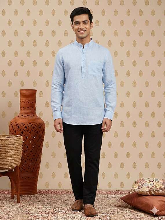 men solid mandarin neck short kurta