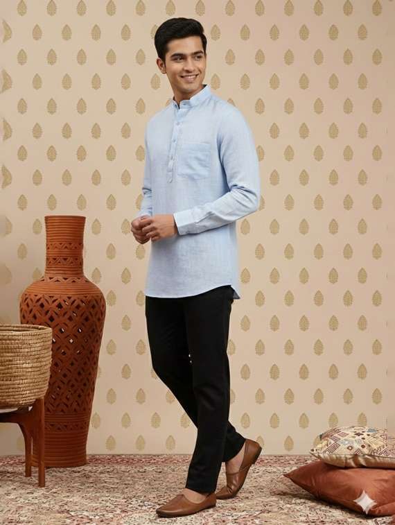 men solid mandarin neck short kurta - 22332034 -  Standard Image - 1