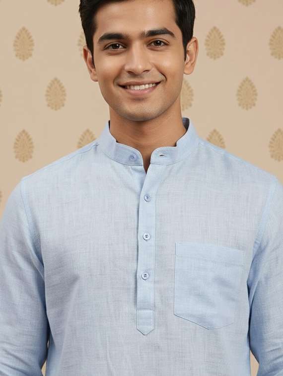 men solid mandarin neck short kurta - 22332034 -  Standard Image - 4