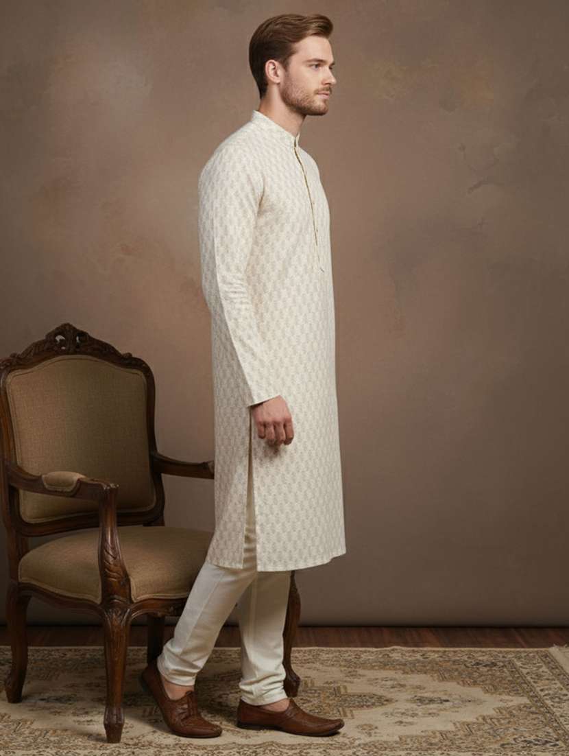 men printed mandarin neck long kurta - 22332045 -  Standard Image - 1