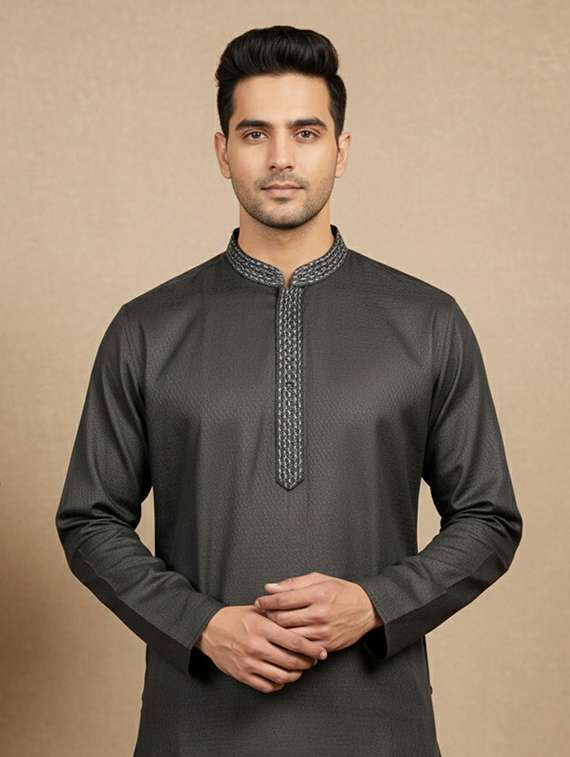 men self design mandarin neck long kurta - 22332046 -  Standard Image - 4