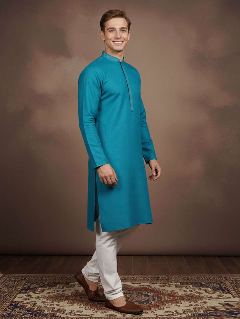men self design mandarin neck long kurta - 22332048 -  Standard Image - 1